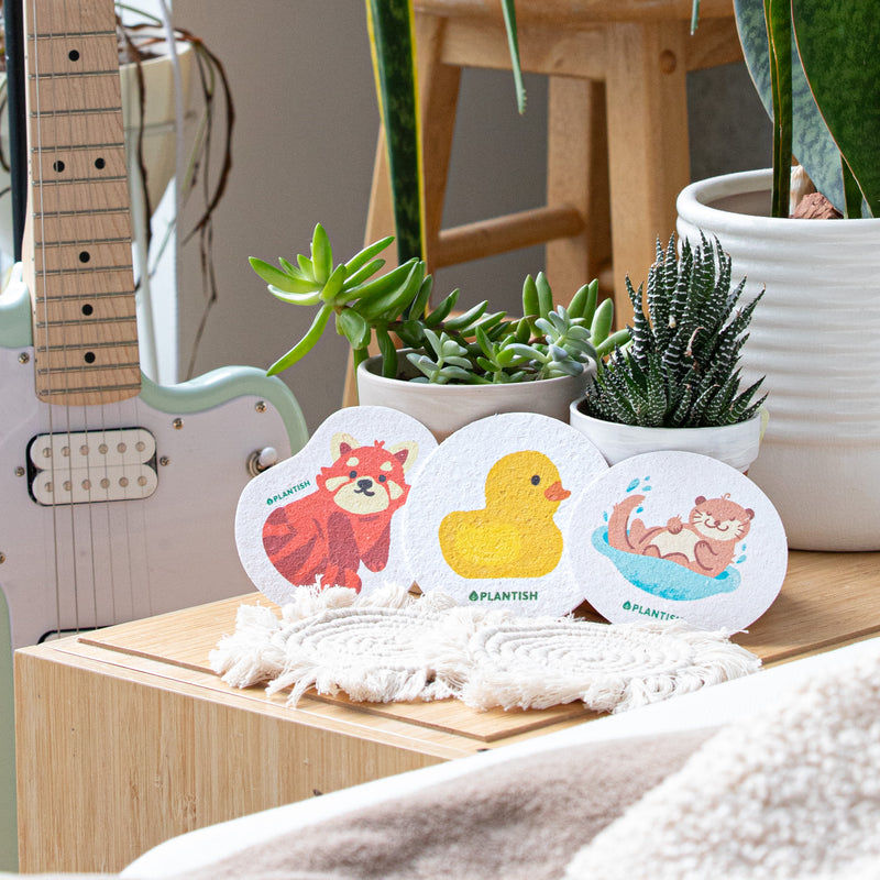 Set of 3 Furry Friends Pop up Sponges + Hook