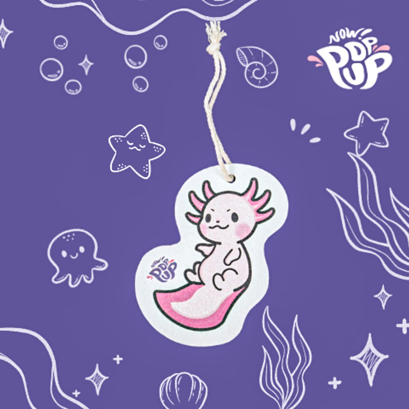 Curious axolotl pop up sponge with pink cartoon design, eco friendly cellulose kitchen sponge, reusable and biodegradable sponge for dishwashing and cleaning, ocean theme decoration