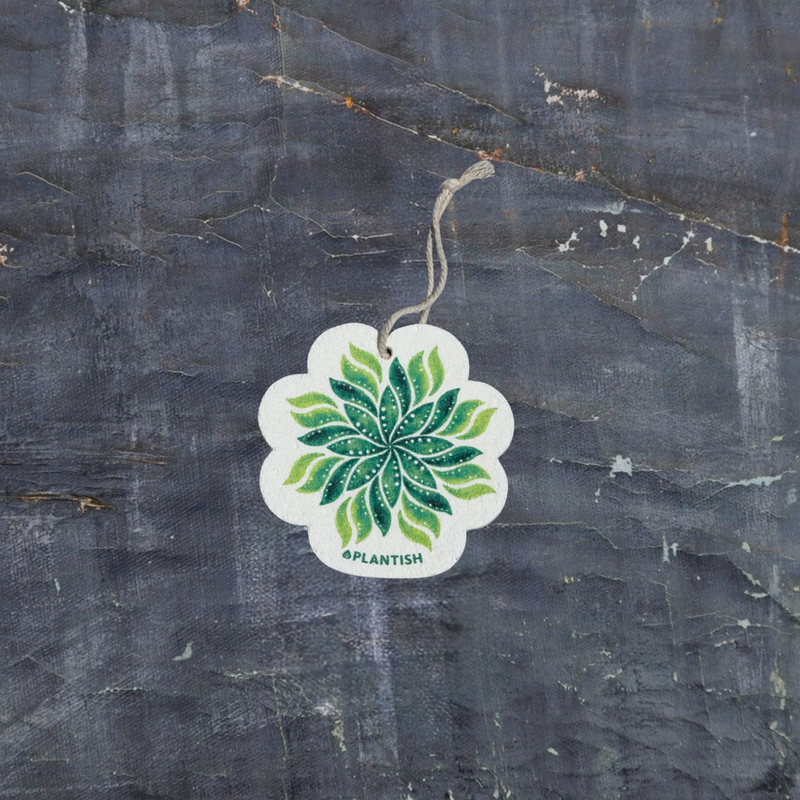 Meet your new kitchen essential - an eco-conscious pop-up sponge that transforms from slim to plump! This top-view reveals its beautiful leaf-print design on biodegradable cellulose. Complete with hanging cord, it smartly switches between space-saving dry mode (flat) and super-absorbent wet mode (expanded), making sustainable cleaning stylish and practical.