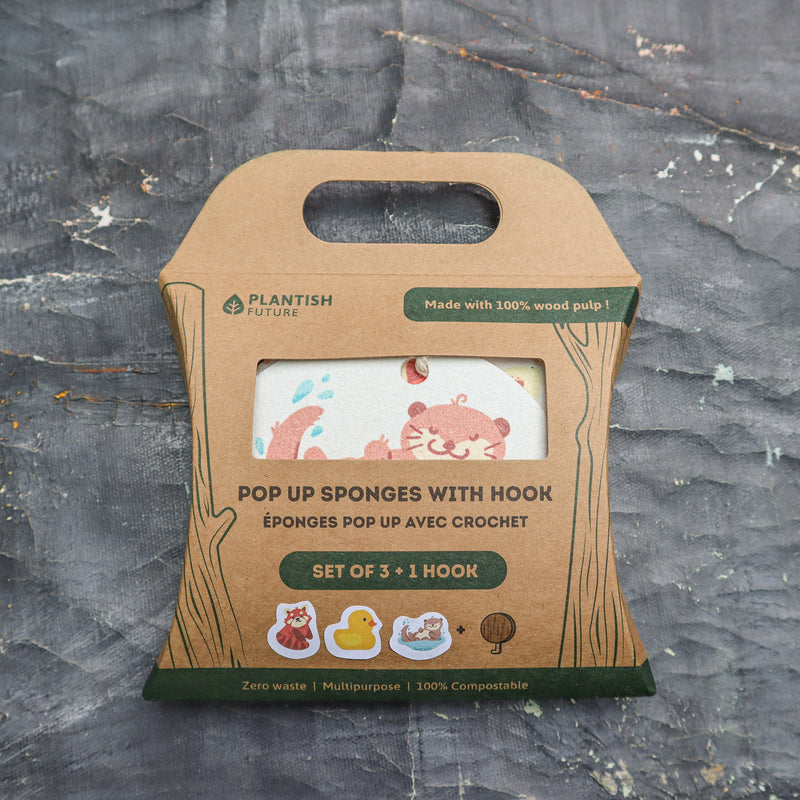 Set of 3 Furry Friends Pop up Sponges + Hook