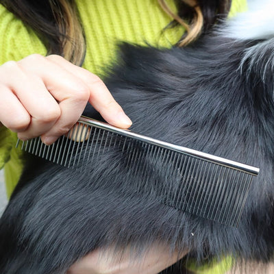 Regular combing with this tool keeps a pet's coat smoothly groomed and minimizes mats and matting between professional grooming visits.