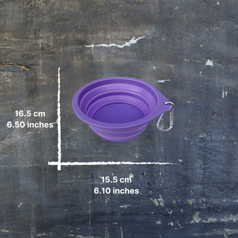 Dimension photo of our collapsible pet drinking/feeding bowl