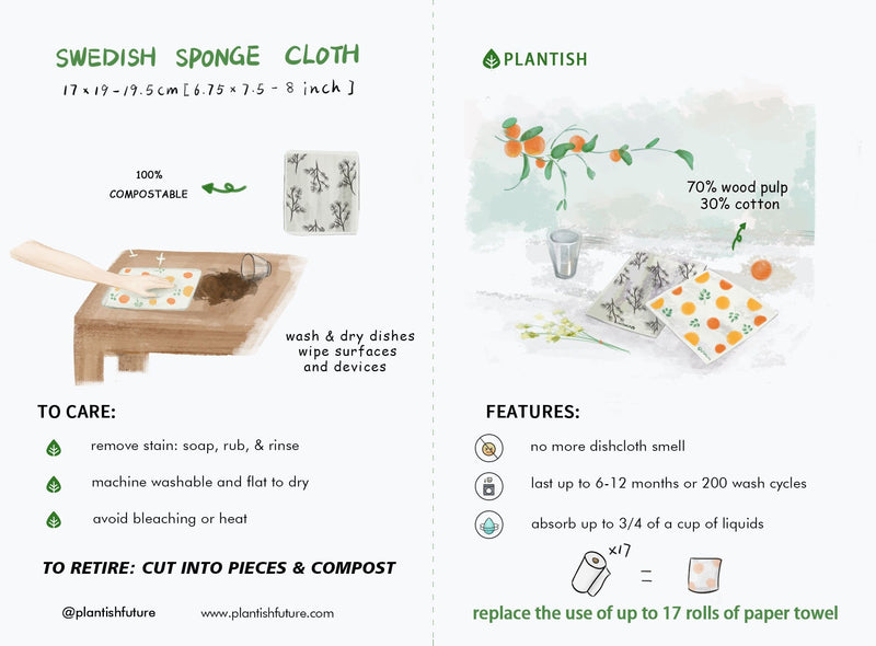 Egg - Swedish Sponge Cloth | Dishcloth Unpaper Towel Paper Baby Napkin | 100% Compostable | Zero Waste Kitchen | Plantish