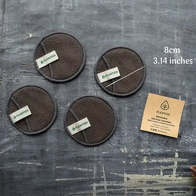 Plantish Future Beauty and Bathroom Reusable Cotton Rounds - Bamboo Charcoal with Dimensions Top View