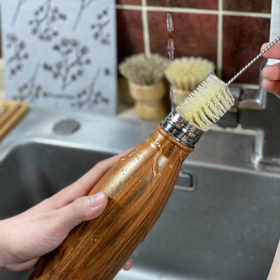 Plantish Future Home & Kitchen Hands cleaning brown water bottle with sisal bottle brush