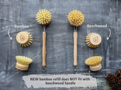 Plantish Future Home & Kitchen Sisal Dish Brush with Free Refill Bamboo and Beechwood Top VIew