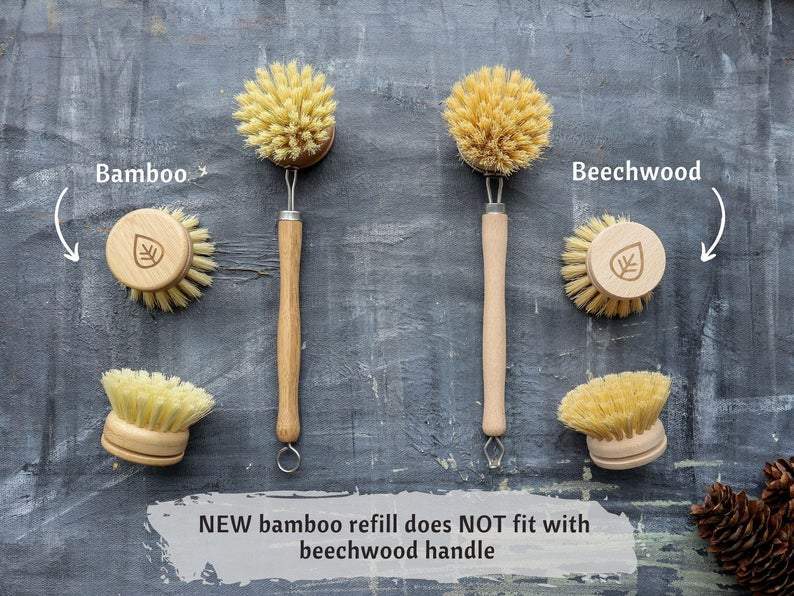 Plantish Future Home & Kitchen Sisal Dish Brush with Free Refill Bamboo and Beechwood Top VIew