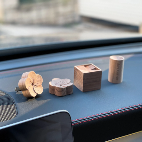 Plantish Future Home & Kitchen Wooden Essential Oil Diffusers on car dashboard side view